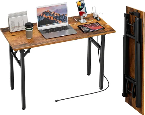 Miniatura 21 de TEMI Mesa de Computadora Pequeña Mesa Plegable - Escritorio de Oficina Plegable de 35.8", Sin Ensamblaje, Perfecto para Espacios Pequeños