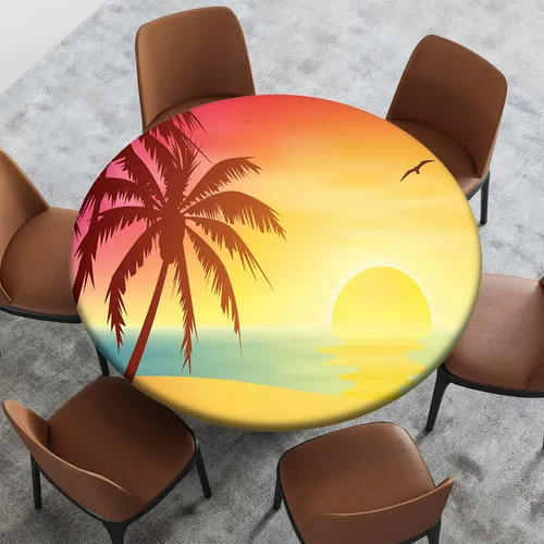 Miniatura 52 de Mantel con patrón de playa, borde elástico, impermeable, lavable, para uso en interiores y exteriores, patio, turquesa aguamarina, para mesas