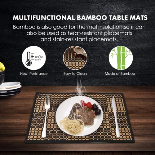 Miniatura 4 de Juego de 4 manteles individuales de bambú, resistentes al calor, para mesa de comedor, manteles individuales de bambú duraderos, resistentes a