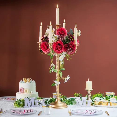 Miniatura 3 de Sziqiqi Candelabro de Piso Alto de 28 Pulgadas Portavelas Cónico para Velas y Portavelas de Metal Floral Centro de Mesa para Boda Fiesta Evento