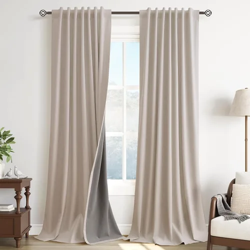 Miniatura 37 de Guken Cortinas opacas de lino, 2 paneles rústicos, elegantes, 100% opacas, con aislamiento térmico, banda de ganchos y trabilla trasera, 52 x 84