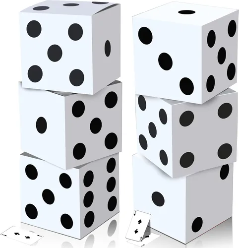 Tinlade 6 cajas de dados de 11 pulgadas Jumbo Vegas Casino Decoración de fiesta temática Big Vegas Decoración gigante de mesa dados de cartón, Blanco