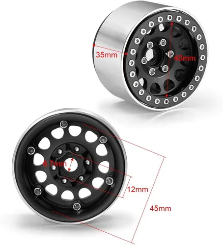 Miniatura 2 de RCLions Aluminio 1.9 Beadlock Ruedas Llantas 1.378 in para Axial SCX10 SCX10-II TRX4 Redcat Gen8 Gen7 1/10 Crawler Car Upgrade Parts