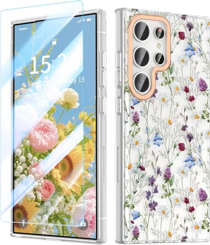 Miniatura 19 de MILPROX Compatible con Samsung Galaxy S22 Funda de Flores, bonito diseño de funda para niñas y mujeres, a prueba de golpes, patrón floral, parte