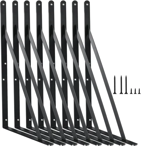 Miniatura 15 de Paquete de 16 soportes de estante resistentes negros de 20 pulgadas de largo x 12 pulgadas de alto con tornillos, soportes de estante de metal
