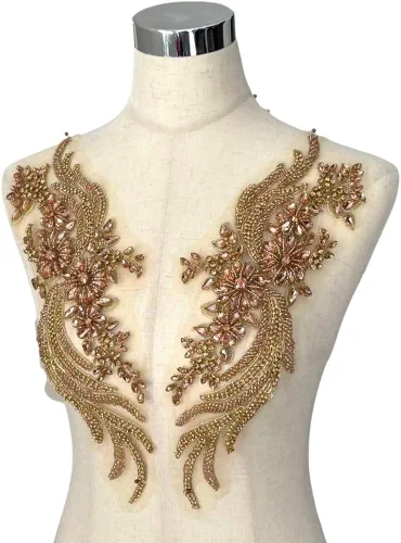 La Belleza - 1 par de diamantes de imitación hechos a mano con apliques para ropa, 14.5 x 4.12 pulgadas, decoración de vestido de novia, apliques de