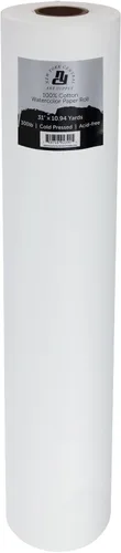 New York Central Rollo de papel de acuarela grande para artistas, prensa en frío de 300 libras, 31 pulgadas x 10.94 yardas, 100% algodón, blanco