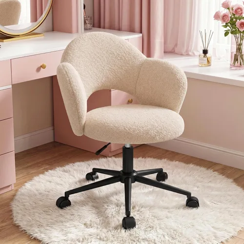 Miniatura 10 de Homkdom - Silla de escritorio con ruedas, 3.94 pulgadas de grosor, cómoda silla de tocador de pétalos, silla giratoria sin brazos con respaldo
