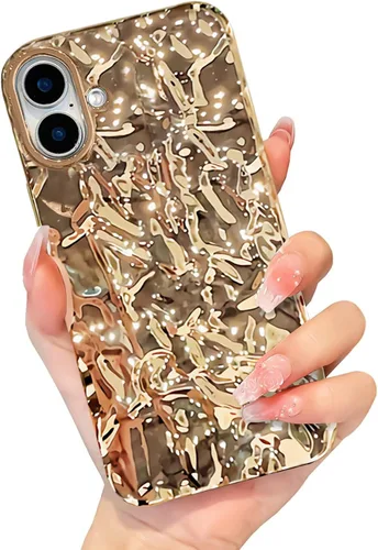 Miniatura 21 de Funda compatible con iPhone 14 Pro, Diseño Lindo de Lujo con Papel de Estaño Plisado, Fundas de Teléfono de Moda para Mujeres, Electrochapado