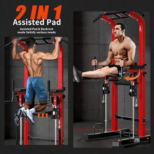 Miniatura 2 de SogesHome Power Tower Pull Up Bar and Dip Station, Multi-Function Free Standing Pull Ups, Adjustable Height Dip Bar Strength Training Workout Negro