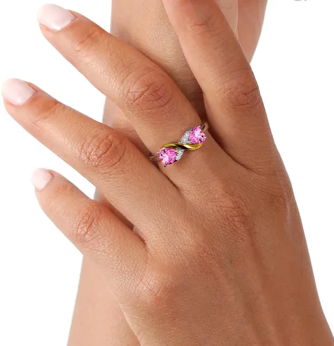 Miniatura 17 de Gemstone Birthstone and Lab Grown Diamond Accents Eternal Love Infinity Ring for Women 925 Silver and 10K Yellow Gold Heart Shape 5MM & Round