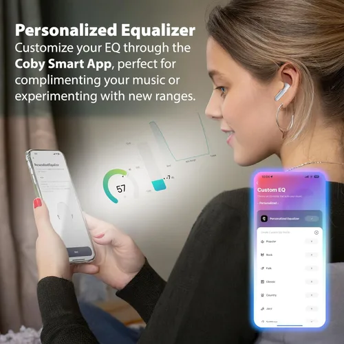 Miniatura 8 de Coby Auriculares con cancelación de ruido con funda de carga, cancelación de ruido, modos de transparencia, seguimiento inteligente, emparejamiento