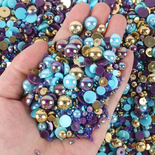 Diamantes de imitación y perlas artesanales de tamaño mixto de 1.06 oz, diamantes de imitación de resina de gelatina de 0.079 a 0.394 pulgadas para