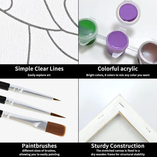 Miniatura 4 de VOCHIC Kit de pintura para sorbos y pinturas, lienzo predibujado para parejas, kit de pintura para adultos, citas, noche, atardecer, corazón