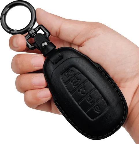 Miniatura 10 de Tukellen Funda de cuero genuino para llavero inteligente para Hyundai Palisade Elantra GT Accent Kona Santa Fe Veloster 2020-2022 (negro, 4 botones)