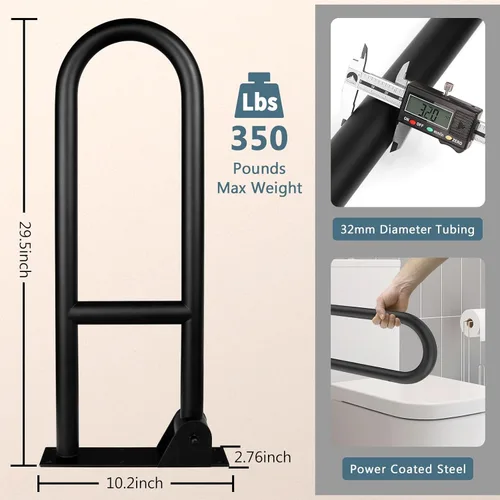Miniatura 5 de Barras de seguridad de inodoro de acero inoxidable de 29.5 PULGADAS, barras de agarre negras mate para discapacitados para personas mayores, barra