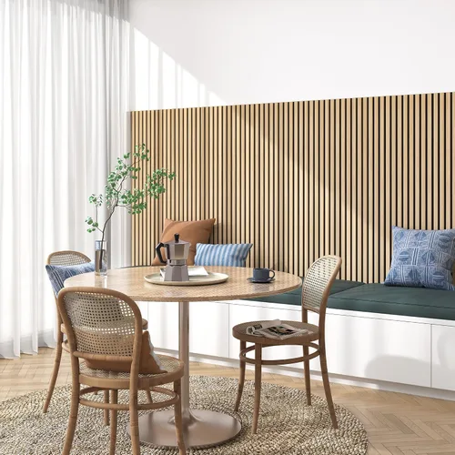 Miniatura 6 de ROOMTEC Paquete de 2 paneles acústicos de pared de madera maciza, paneles de pared insonorizados de 94.49 x 12.6 pulgadas, paneles de pared de Roble