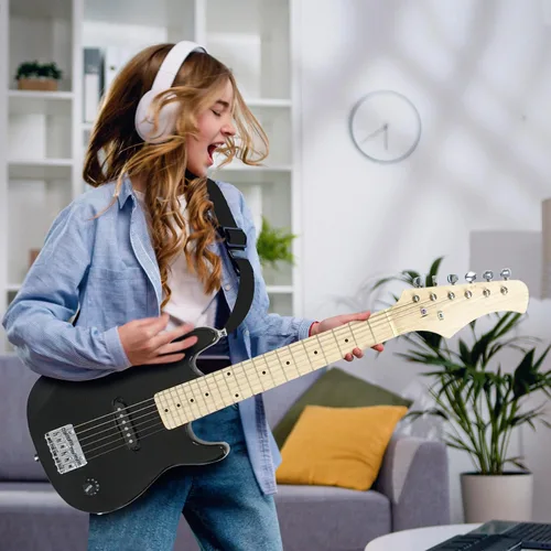 Miniatura 7 de Guitarra eléctrica de 30 pulgadas para niños, kits completos para principiantes con amplificador de 5 W, púas, bolso de concierto, correa, cable
