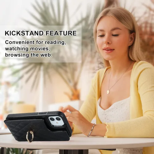 Miniatura 6 de Folosu Funda compatible con iPhone 12 iPhone 12 Pro con soporte para tarjetas, rotación de 360°, soporte de anillo de dedo con función atril, Negro
