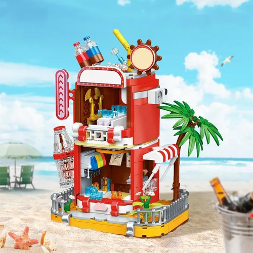 Miniatura 6 de Kit de micro bloques de construcción de coca cola, caja de música modelo de casa de coca, juego de juguetes de ladrillos modulares de bricolaje