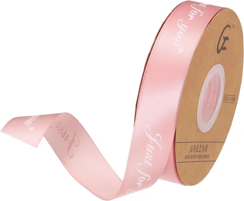 MECCANIXITY Cinta de satén de 1 pulgada de ancho y 50 yardas de ancho Just for You, cinta de grogrén personalizada de San Valentín para envolver Rosa