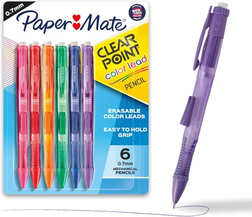 Paper Mate Clearpoint - Portaminas con minas de colores, 0.7mm, colores surtidos, 6 unidades - 1984678