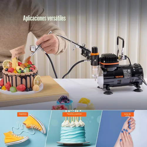 Miniatura 6 de Kit de aerógrafo VEVOR, juego profesional de aerógrafo con compresor de 1/5 HP y 3 aerógrafos, kit de sistema de aerógrafo con aerógrafos de acción