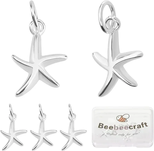 Miniatura 6 de Beebeecraft 5 unidades/caja de trébol de cuatro hojas de plata de ley 925 de buena suerte, dijes de trébol para el día de San Patricio, colgantes