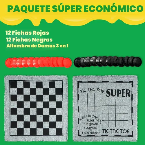 Miniatura 2 de Damas gigantes vintage 3 en 1, tres en raya, con tapete reversible, 24 fichas, juego de mesa familiar, juego de césped, recuerdo de fiesta