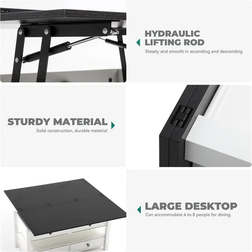 Miniatura 6 de YITAHOME Mesa auxiliar elevable, mesa auxiliar convertible multifunción 4 en 1 con cajones y compartimento oculto, se convierte en mesa de comedor