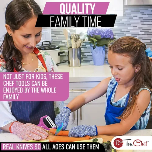 Miniatura 3 de TruChef Juego de 5 piezas de cuchillos para niños para cocina real Cuchillos de chef, de pelar y serrados de acero inoxidable con pelador y Juego