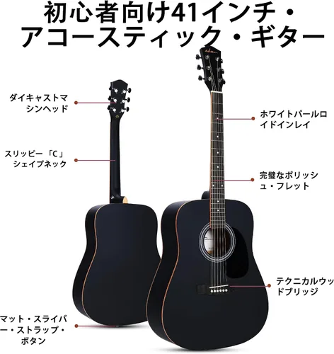 Miniatura 3 de ADM Dreadnought - Kit de guitarra acústica con lección gratuita para principiantes, adultos, adolescentes, tamaño completo, juego de iniciación