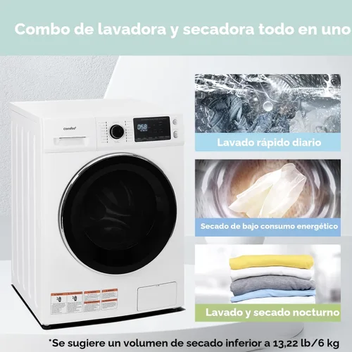 Miniatura 2 de COMFEE' Combo de lavadora y secadora de 24 pulgadas, 2.7 pies cúbicos, 26 libras, cuidado de vapor para lavadora, secado durante la noche, sin