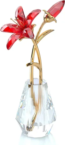 Miniatura 8 de Ornalrist Flores de lirio de tigre de cristal con jarrón, tallo de metal, flor de lirio azul, regalos coleccionables para mujeres, figuras florales