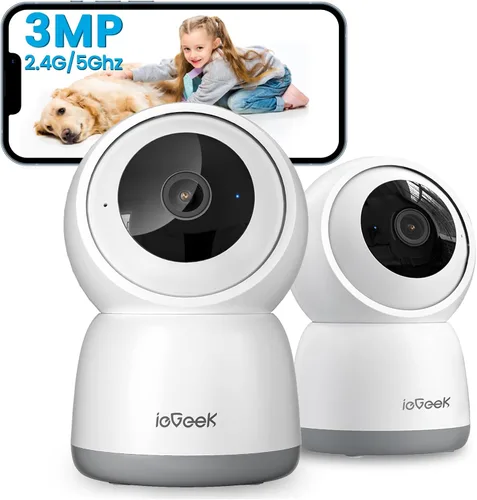 ieGeek - Cámara de seguridad para interiores de 2K, cámaras WiFi 5G/2.4G para mascotas para seguridad del hogar, cámara para perros de 360° con