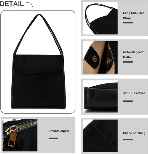 Miniatura 5 de CALUOMATT Bolso de mano para mujer, bolso de mano de cuero para mujer, grande, suave, vintage, moderno, de gamuza, bolso cruzado de 2 piezas