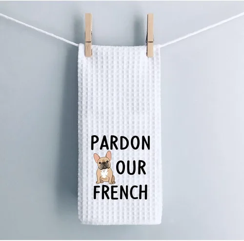 Miniatura 4 de WCGXKO Regalo para amantes de los Bulldog - Toalla de cocina con temática de Bulldog Francés (Pardón nuestro francés)
