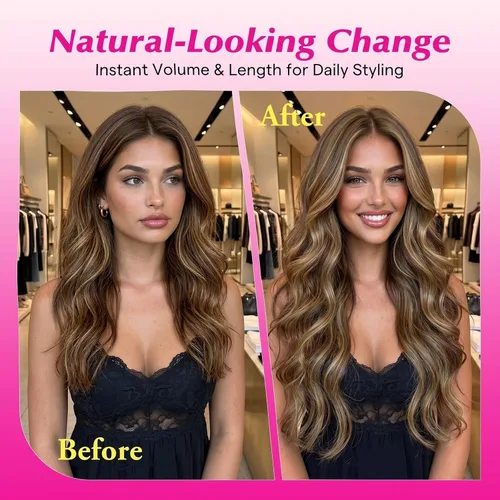 Miniatura 7 de Ve Sunny Extensiones de cabello clip-in de cabello humano real con reflejos, extensiones de cabello con clip para cabello corto, marrón oscuro