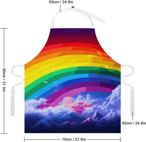 Miniatura 2 de MUSM Apron for Adults - 27.6 X 31.5 Inch, Heavy-Duty Polyester Aprons with Two Large Pockets, Waterproof Rainbow Kitchen Apron for Cooking