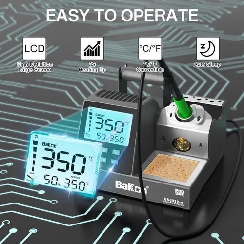 Miniatura 2 de BK601Pro 120W Kit de estación de soldador de precisión con 3 canales de memoria, 1 punta de soldador C210, control de temperatura (302 °F a 896 °F)