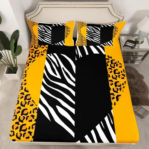 Miniatura 14 de Manfei Leopard Print Fitted Sheet Twin Size,Blue Brown Black Stripes Bedding Set 2pcs,Wild Animal Cheetah Skin Bed Sheets with 1 Pillowcase,Kids