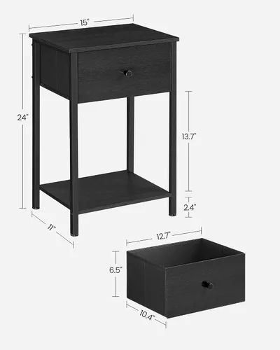 Miniatura 3 de VASAGLE Mesitas de noche, juego de 2, mesa auxiliar con cajón de tela, mesa auxiliar de 24 pulgadas de alto con estante de almacenamiento