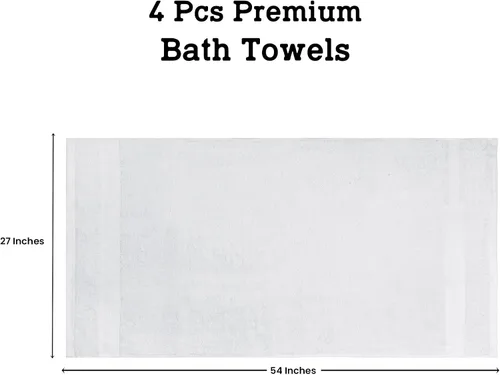 Miniatura 4 de Casa Lino Juego de 4 toallas de baño blancas (54 x 27 pulgadas) – Juego de toallas de baño grandes – Toallas de baño 100% algodón para baño