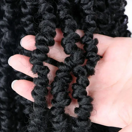 Miniatura 6 de 8 paquetes de extensiones de cabello sintético pretrenzado y prerrizado de ganchillo de 10 pulgadas, 96 hebras (1B#)