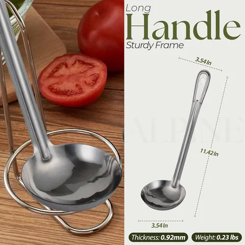Miniatura 4 de Alpine Cuisine Cucharón de acero inoxidable con mango largo – Los mejores accesorios de cocina para agitar, dividir y servir cucharón – Chile