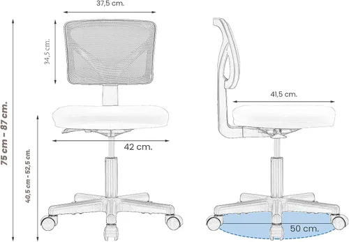 Miniatura 3 de Sweetcrispy Silla de oficina, ergonómica, de malla con respaldo bajo, giratorias, con ruedas, asiento cómodo sin brazos, soporte lumbar para el Azul