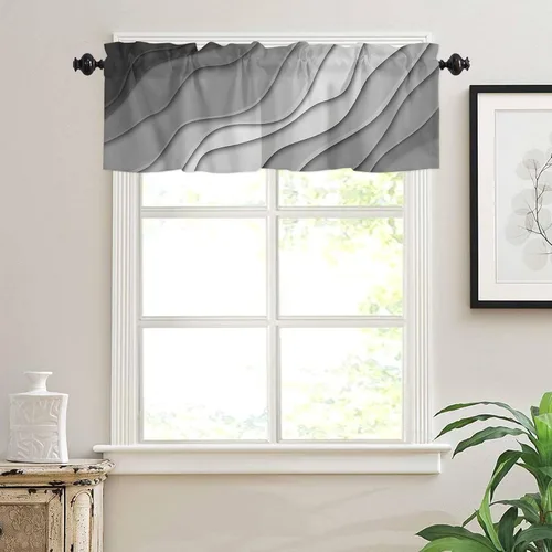 Miniatura 3 de Cortina de cenefa negra degradada para ventanas de kithchen, negro, blanco, gris, degradado, moderno, abstracto, geométrico, cenefa con bolsillo