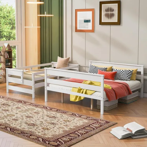 Miniatura 4 de Litera individual XL sobre Queen, se puede dividir en cama tipo loft junior y plataforma Queen con cabecera y estribo para niños, niñas y adultos