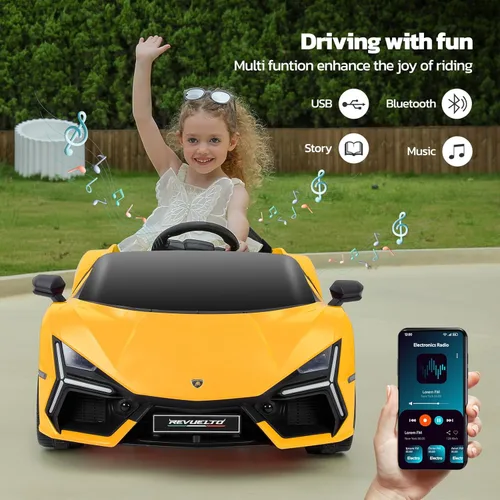 Miniatura 5 de ELEMARA Lamborghini - Auto para niños con puerta de tijera, juguetes con control remoto, automóvil eléctrico para niños de 12 V con Bluetooth, luz