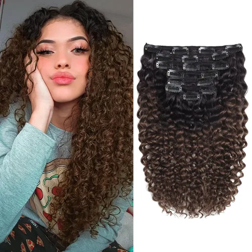 Miniatura 10 de Anrosa Extensiones de cabello humano con clip, cabello natural negro #1B, rizado en espiral, extensiones de cabello humano con clip para mujeres